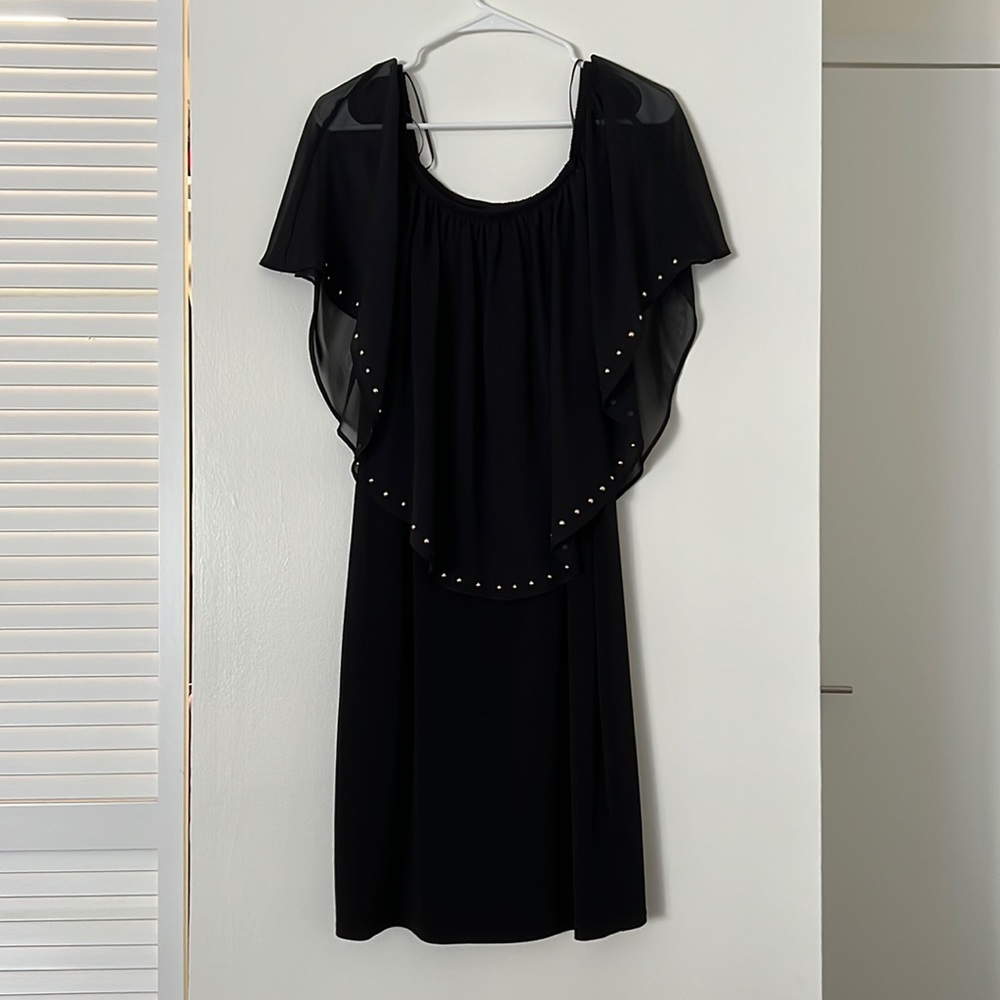 Gold-studded off the shoulder dress